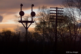 HANSROTE SILHOUETTED: The westward B&O Color Position Light signal stands against the dusk sky in April, 2011. Two months before it's demise.