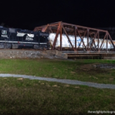 Local H58 rolls across the thru truss Reading Bridge off Leidigh Drive on it's way to interchange with the Gettysburg & Northern at Mount Holly Springs. Many thanks to Sean Hoyden for the use of his lighting equipment.