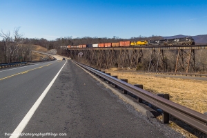 Measuring a length of 1,141 feet and 101 feet at its highest, the bridge is the 2nd longest of the Valley viaducts spanning the floor of the Shenandoah. The current structure #631 replaced its predecessor at the same location in 1918. US Route 340 parallels the structure and in 2012 was realigned closer to the bridge eliminating a very scenic open field location.